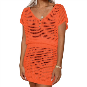 Aolro Vibrant Orange Crochet Coverup